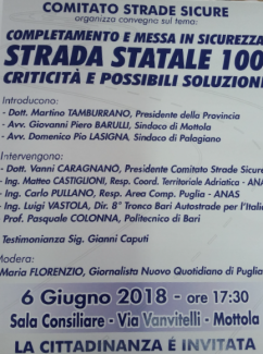 Locandina evento pubblico Mottola - Comitato Strade Sicure - SS100