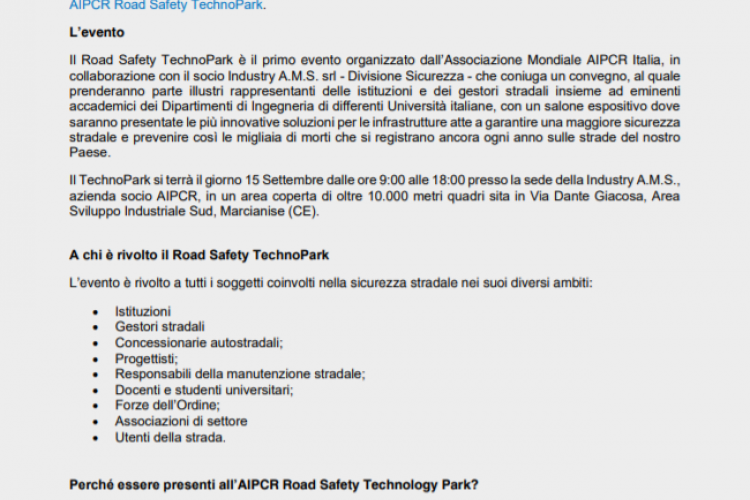 locandina AIPCR Road Safety Technopark